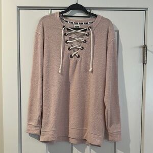 Victoria's Secret Pink V-Neck Long Sleeve Relaxed Tie Front Sweatshirt
